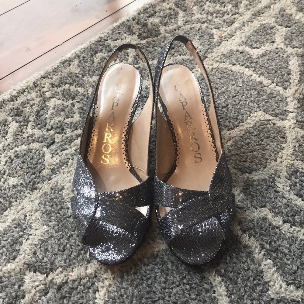 Metallic silver heels